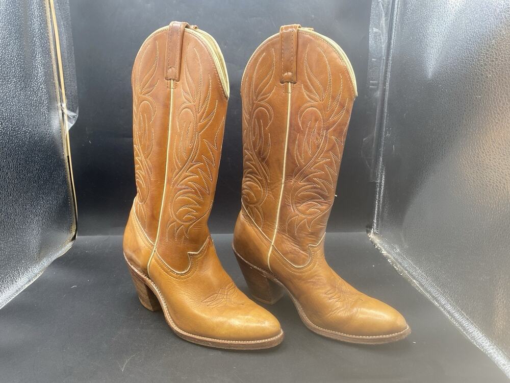 Vintage Acme Leather # 8881 Cowboy Boots Brown Sz 6 1/2 M Woman’s